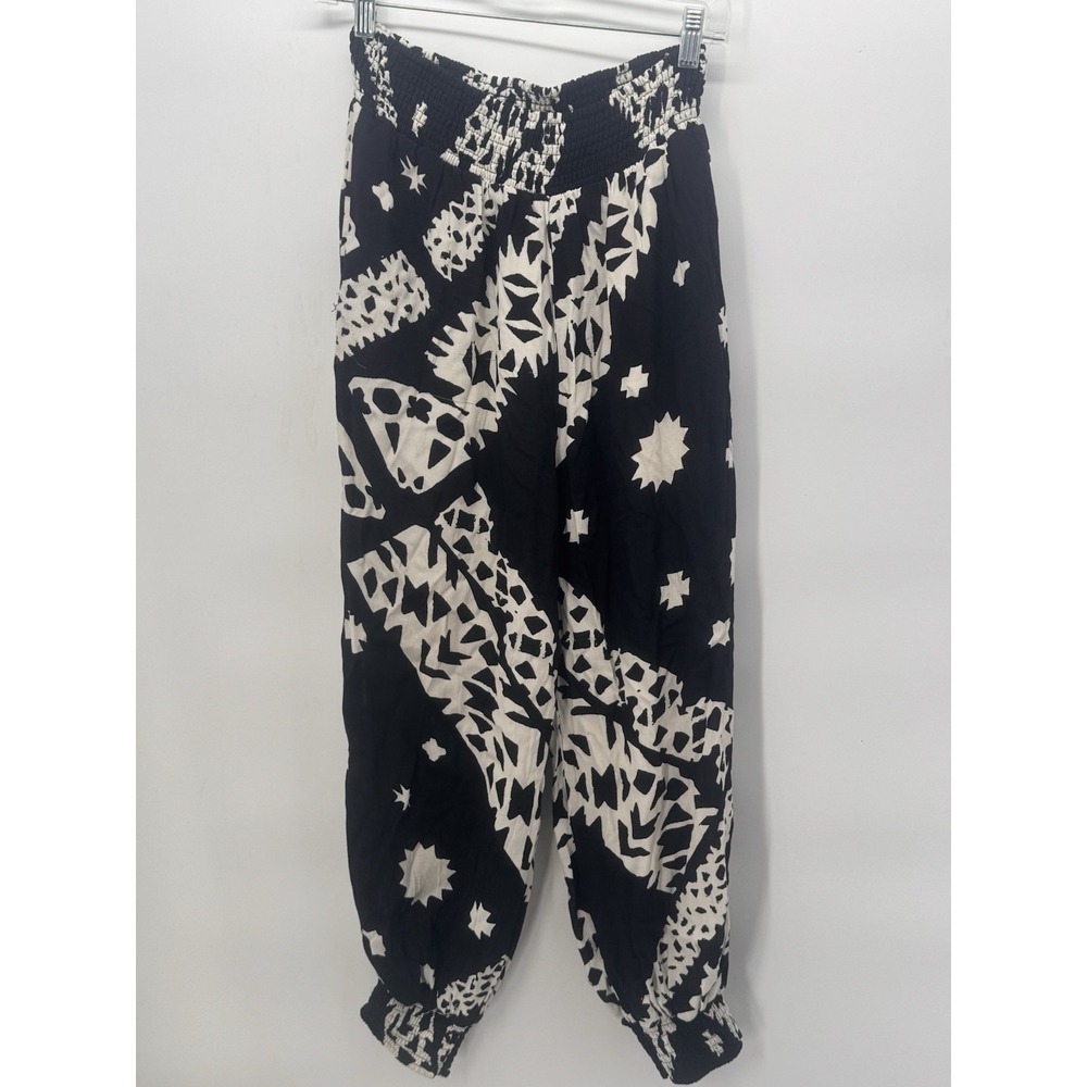 Anthropologie Aniya Balloon Jogger Pants Women's Size 3 Black White Print Baggy